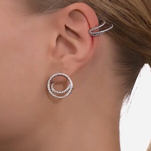 Three Lines Diamond Ear Cuff, 14K Gold Three Wire Cuff Earring, Conch Wrap Earing, Minimalist Jewelry, Gift For Women.