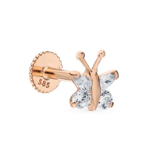 Marquise Diamond Butterfly Earring, Butterfly Studs , 14K Gold Cartilage Stud, Conch Earring , Helix Tragus Piercing