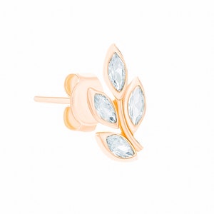 Moonstone Leaf Helix Earring, 14k Gold Marquise Moonstone Stud, Conch Leaf Earring, Cartilage Piercing, Gift For Her