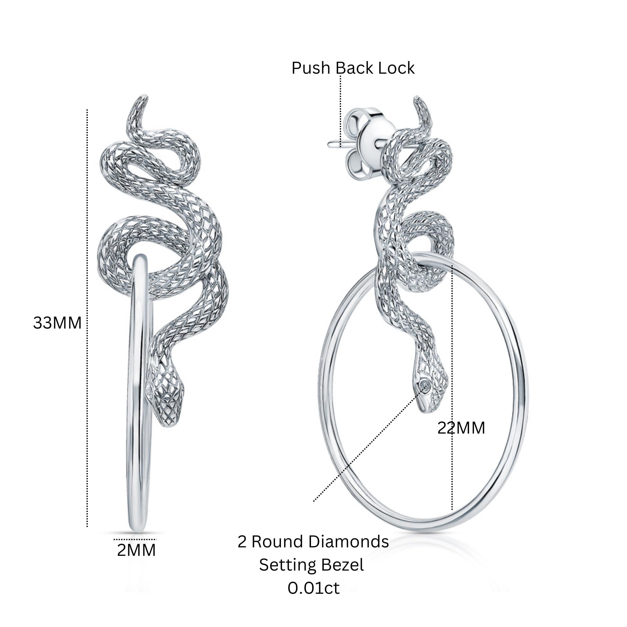 Orecchino a perno pendente a forma di serpente in oro 14k, orecchino a cerchio a forma di serpente per lobo, piercing all'orecchio minimalista rotondo, regalo unico per lei, Cushionblue. - Italia