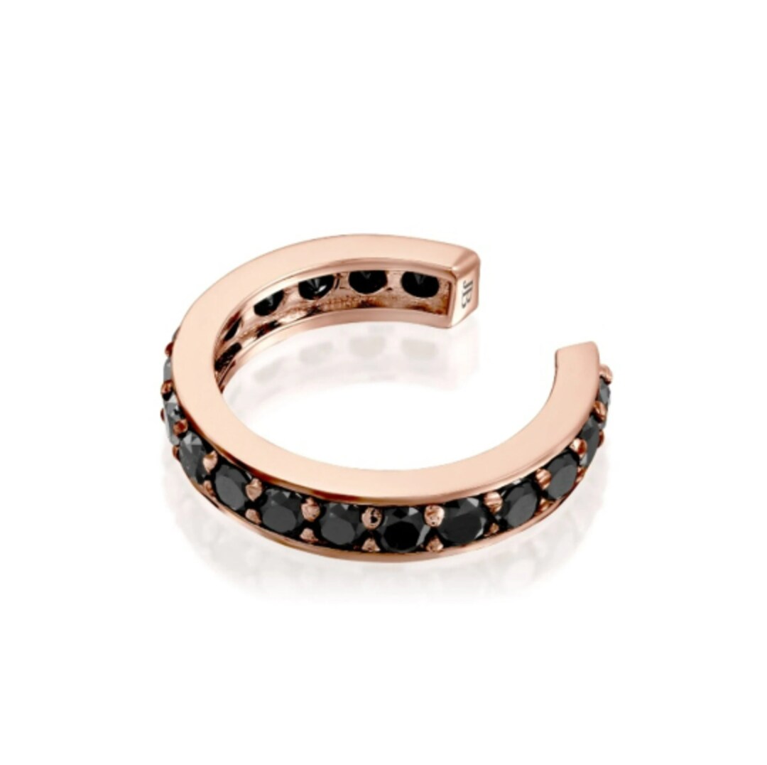 14K Solid Gold Black Diamond Ear Cuff, Full Pave Black Diamond Hoop