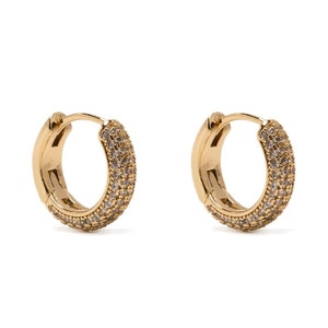 Pave Diamond Huggies Hoop Earring, 14K Solid Gold Four Row Pave Diamond Huggies, Minimalist Hoops, Wedding Gift For Her.