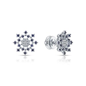 Pendiente de copo de nieve con diamantes en oro de 14 k, pendiente de flor de zafiro azul, pendiente de racimo floral, joyería de boda, regalo para mujer, pendiente delicado.