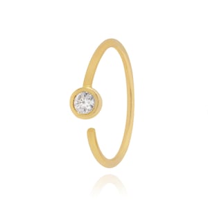 Bezel Diamond Nose Hoop Ring, 14K Gold Helix Piercing, Cartilage Hoop Earring, Conch Piercing Jewelry, Nostril Hoop Ring, Gift For Her.