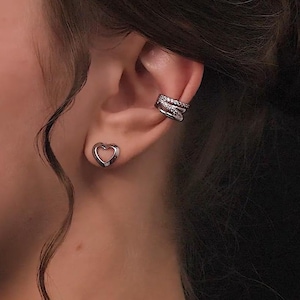 Double Line Diamond Ear Cuff, 14K Gold Four Wire Ear Cuff Earring, No Piercing, Conch Wrap, Body Jewelry, Gifts For Her.