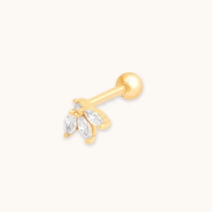 14kt Gold Marquise Cartilage Stud - Diamond Leaf Stud Piercing- Tragus Helix Earring -Conch Piercing - Body Jewelry