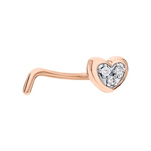 14k Gold Heart Nose Ring, Cartilage Earring ,Nose Piercing ,Diamond Heart Pin, Valentine Gift For Her, Personalized Gift