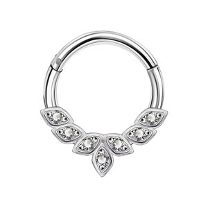 14K White Gold Leaf Clicker Ring, Diamond Daith Piercing Hoop, Helix Septum Cartilage Jewelry, 10mm 16g Body Piercing Earring, Gift for Her.