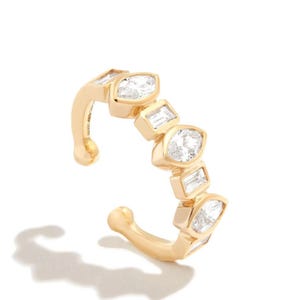 14kt Yellow Gold Bezel Ear Cuff, Marquise Baguette Diamond  Ear Cuff, Cartilage Conch Piercing,Helix Jewelry, Wrap Earring, Gift For Her.