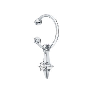 Solid White Gold Star Hoop Earring | 14K Gold Dangle Cartilage Hoop | North Star Diamond Cuff Hoop | Dainty Drop Earring | Cushionbluellc.