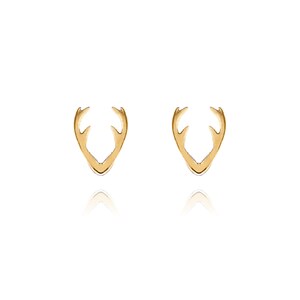 14k Solid Gold Deer Horn Earring, Antler Stud Earring,  Cartilage Conch Tragus Jewelry, Helix Stud Flat Back Earring, Gift For Friends.