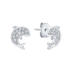 Cute Dolphin Diamond Studs, 14k Gold Fish Stud Earring,  Spiral Dolphin Post Earrings, Animal Jewelry, Birthday Gift