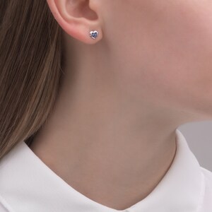 14k Gold Blue Sapphire Heart Earrings, Genuine Sapphire Heart Shape Earring, Screw Back Stud, Gifts For Her.
