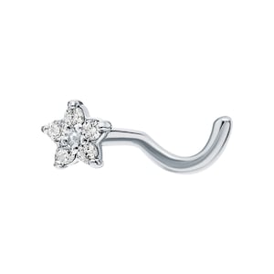 Piercing de nariz de diamante em forma de flor, pino de nariz de flor de ouro 14K, pino de nariz de diamante genuíno, joias corporais, presente para ela