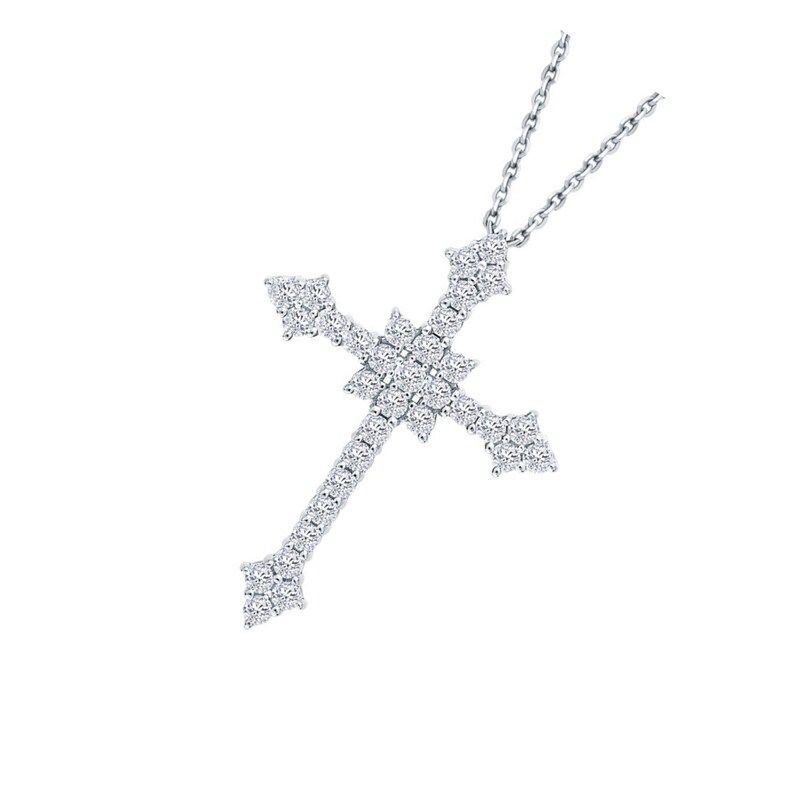 Diamond Cross Necklace 14K White Gold Diamond Cross Pendant, Men's