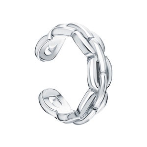 Chain Link Ear Cuff, 14K White Gold Non Pierced Cartilage Earring, Adjustable Clip On Ear Cuff, Minimalist Dainty Wrap Cuff, Gift for Her.