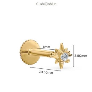 North Star Diamond Tragus Piercing / Helix Piercing / 14k Gold Celestial Cartilage Earring /Minimalist North Stud. image 8