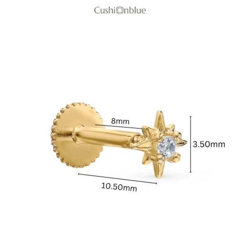 North Star Diamond Tragus Piercing / Helix Piercing / 14k Gold Celestial Cartilage Earring /Minimalist North Stud. image 8