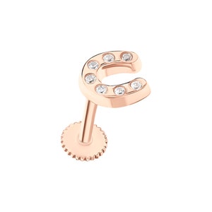 Lucky Horse Shoe Stud Earring| Tiny Bezel Diamond Stud |14K Dainty Horseshoe | Cartilage Earring | Birthday gift.