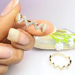 Zig Zag Half Eternity Band, 14K White Gold Zigzag Ring, Unique Diamond Ring, Matching Band, Anniversary Gift For Her