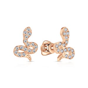 14k Gold Rebirth Snake Studs, Natural Diamond Snake Earring, Petite Snake Studs, Elegant Serpent Jewelry, Gift For Her.