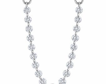 14K Gold Diamond Ear Chain | Round Brilliant Cut | Dainty Multiple Piercing Jewelry | Modern Style | Gift for Her | Cushion blue