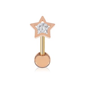 Oorbel met diamanten ster, oorbellen met stervormige achterkant, 14-karaats gouden rookpiercing, helix-tragusknop, conchpiercing, cadeau voor vrouwen.