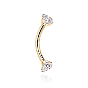 14k Gold Twins Diamond Cartilage Piercing / Helix Daith Rook Eyebrow Curved Barbell / Belly Piercing / Minimalist Jewelry / Gift For Her.