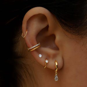 Oorbellen van massief goud met dubbele rij diamanten | Twist Cuff Conch Oorbel | Geen piercing | Open Conch Oorbel, 925 Sterling, 10k, 14k, Cadeaus voor Haar.