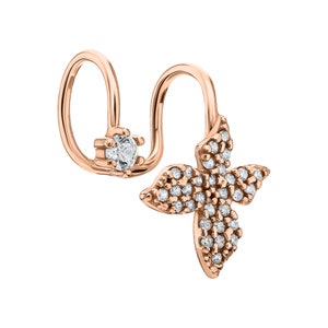 Pendiente tipo brazalete de mariposa con diamantes de doble envoltura, pendiente tipo brazalete de trébol de oro de 14 k, pendiente para la parte superior de la oreja, pendiente de cuatro hojas, regalo de dama de honor
