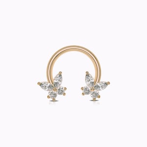 14K Rose Gold Butterfly Clicker Ring, Diamond Daith Piercing Hoop, Septum Helix Cartilage Jewelry, Gift for Her, Cushionbluellc Jewels.