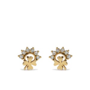 Stud de flor de cuatro corazones de oro de 14k, pendiente de diamantes en forma de sol, pendiente de concha de playa, joyería patrimonial, semental completo de belleza, regalo para mujeres.