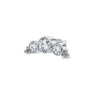 Pendiente de racimo de diamantes pequeños engastado en bisel, piercing de arco solitario curvo, pendientes de oro de 14 quilates con cierre de rosca, pendiente de tres diamantes, regalo para ella