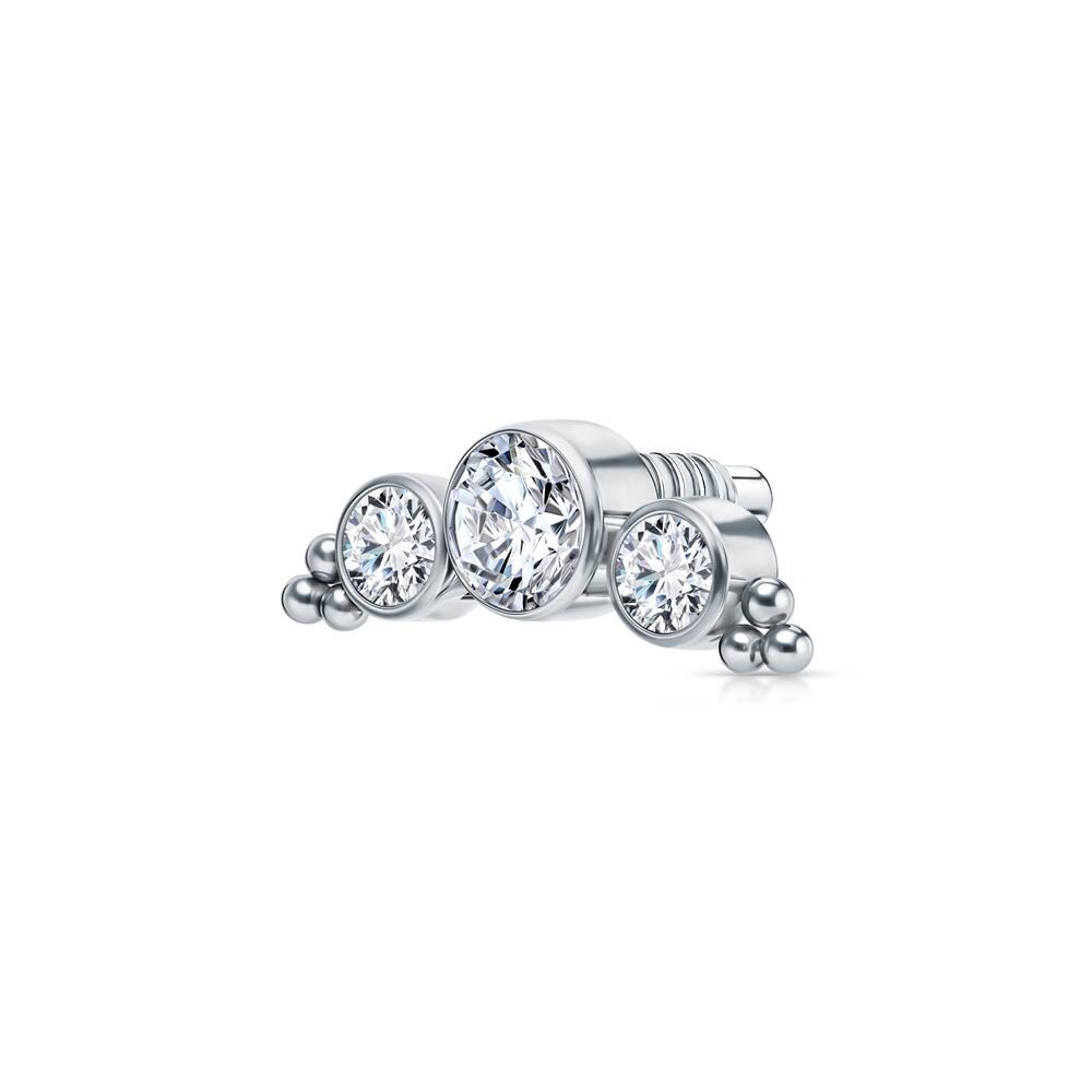 Bezel Set Petite Diamond Cluster Earring, Curved Solitaire Arc Piercing, 14K Gold Trio Screw Back Earrings, Three Diamond Stud, Gift For Her