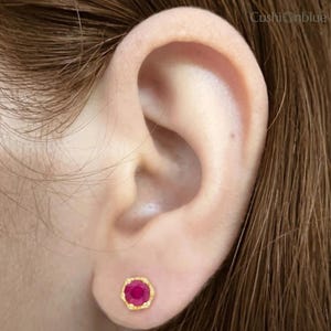 14K Yellow Gold Ruby Stud Earrings | Round Ruby Solitaire Earrings | Screw Back Stud Earrings | July Birthstone Gift | Cushionblue
