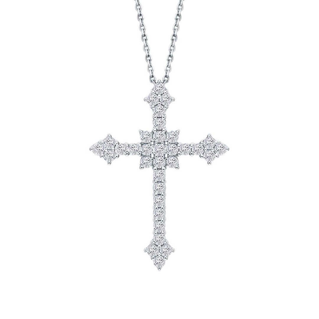 Diamond Cross Necklace 14K White Gold Diamond Cross Pendant, Men's
