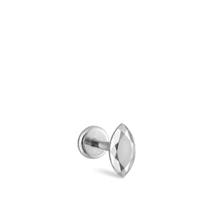 Faceted 14K Gold Marquise Threaded Stud, Single Earring (6.5MM) In White, Leaf Piercing, Cartilage Stud, Tragus Earring,