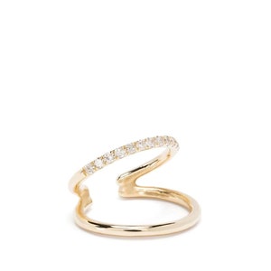 Pendientes de puño de oreja de caracol de doble banda | Envoltura de oreja de caracola abierta | Pendiente de doble diamante partido liso | Brazalete de oreja de oro con acento pavé, regalo para ella.
