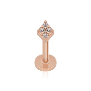 14k Gold Teardrop Labret, Tiny Diamond Helix Piercing,  Flat Back Cartilage  Earring,  Conch Piercing, Gift For Women.