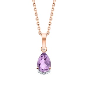 14Kt Gold Amethyst Teardrop Diamond Necklace, Pear Purple Amethyst Pendant, February Birthstone, Gemstones Jewelry