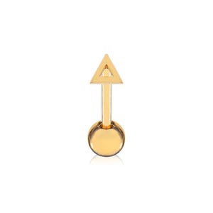 14K Solid Gold Triangle Stud Earring, Triangle Circle Ball Piercing, Cartilage Tragus Stud, Geometric Jewelry, Gift For Women.