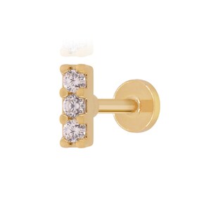 Vertical Line Diamond Studs, Rectangle Bar Earring, 14k Gold Cartilage Studs, Helix Piercing, Tiny Bar Studs, Gift For Her.