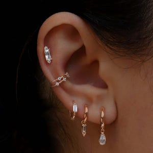 Diamond Baguette Flat Back Stud, Minimal Rose Cartilage Tragus Piercing, Helix Flat Back Earring, Round Cluster Diamond Stud, Gift For Wife.