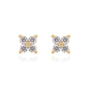 Four Diamond Clover Cartilage Earring, 14k Gold Dainty Flower Shape Stud, Tragus Helix Piercing, Minimalist Jewelry, Gift For Wife.