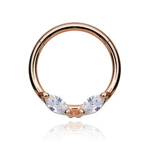 Marquise Diamond Cluster Hoop Piercing, 14k Gold Clicker Daith Earring, Septum Ring, Rook Helix Tragus Cartilage Piercing, Gift For Her.