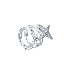 North Star Diamond  Ear Cuff, 14K Gold Double Wrap Cuff, 2 Bands Star Conch Earring,  Bridesmaid Jewelry, Gifts For Her.
