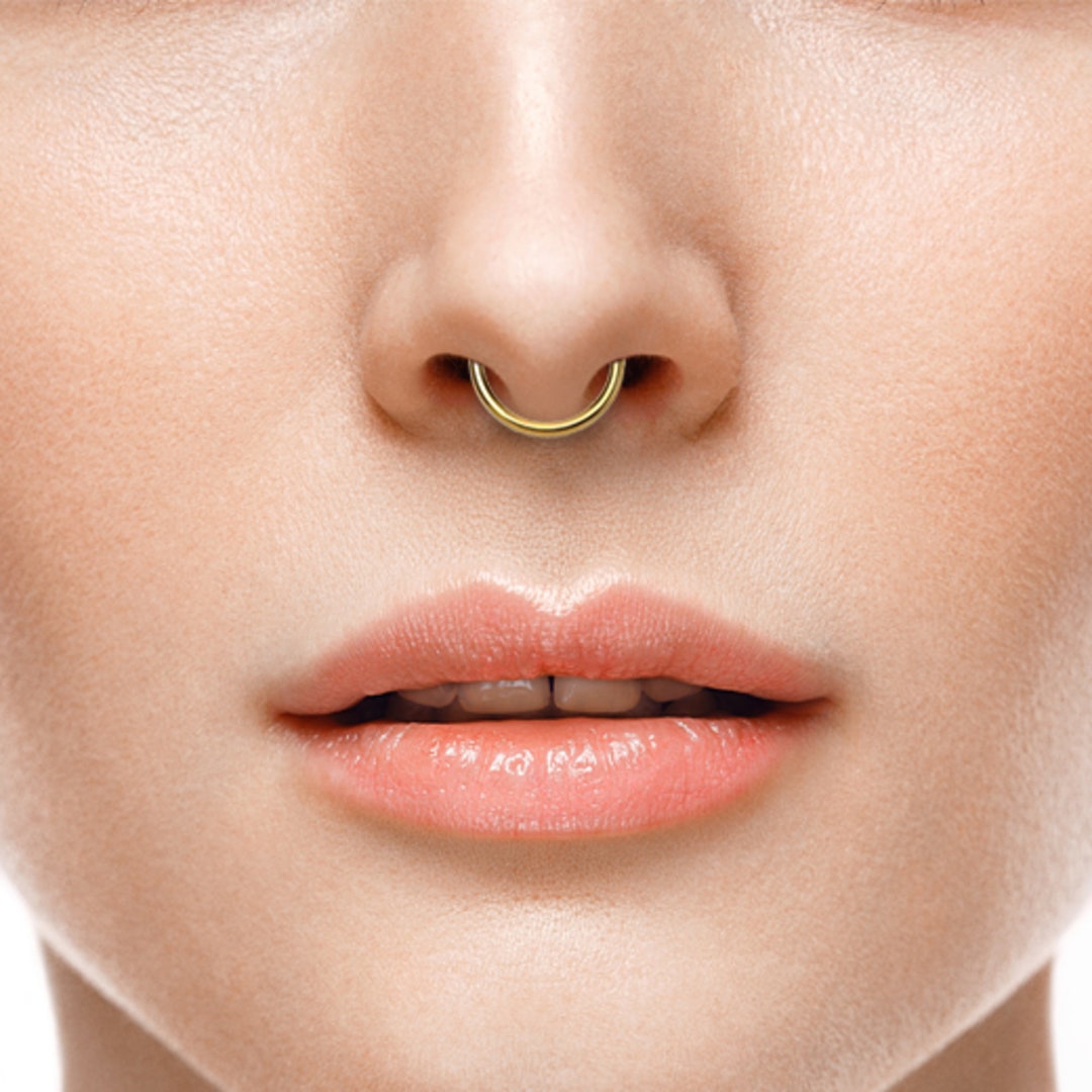 14k Gold Seamless Hoop Earring, Thin Nose Ring, Minimalist
