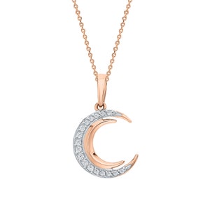Crescent Moon Diamond Necklace, Double Moon Pave Diamond Necklace, 14K Gold Half Moon Necklace , Celestial Jewelry.
