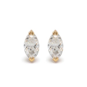 14k Solid Gold Marquise Diamond Stud Earring, Solitaire Marquise Shape Earrings, Perfect Gift For Someone, Wedding Gift
