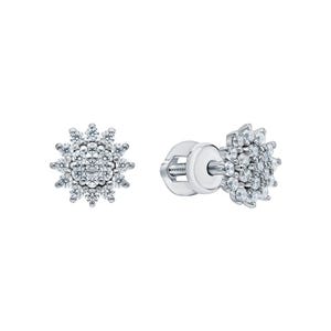 Pendiente de tuerca en racimo de diamantes de oro macizo de 14 k | Pendiente con brillo de girasol Oro minimalista | Pendientes delicados / Regalo para ella.